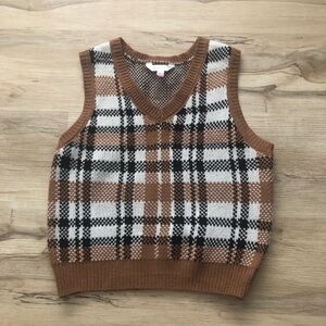 No Boundaries Brown and White Knit Sweater Vest